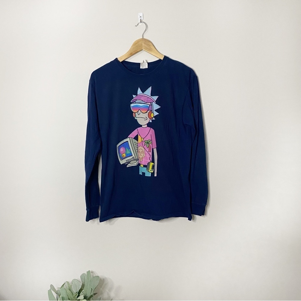 Rick & Morty Navy Blue Long Sleeve Crewneck T-shirt
